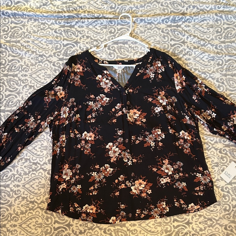 Croft & Barrow Black Floral Blouse
